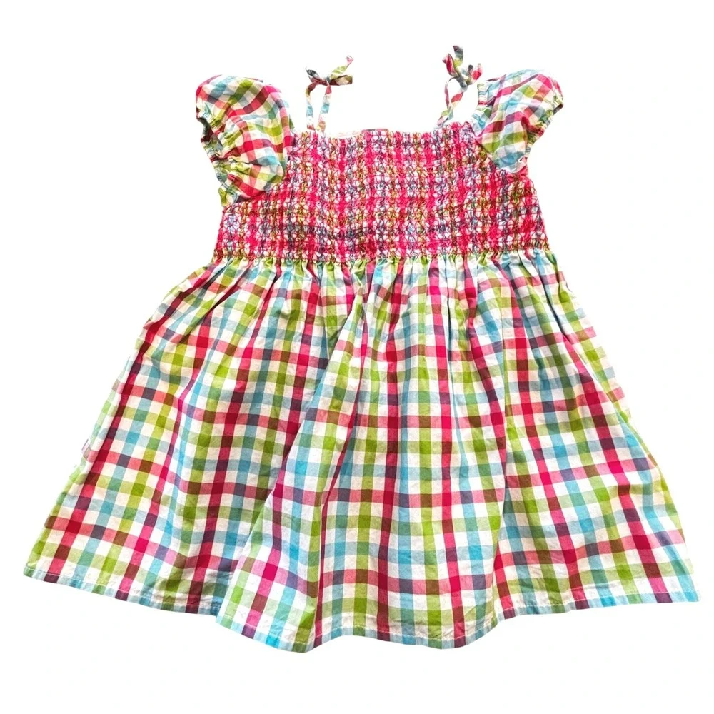 Gymboree Girls Size 9 Top Gingham Plaid Smocked Cotton Summer Tunic Lined Excel!